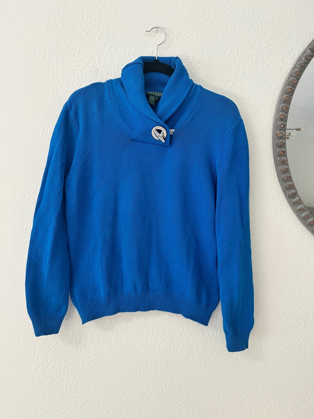 Ralph Lauren Blue Cotton Shawl-Collar Sweater
